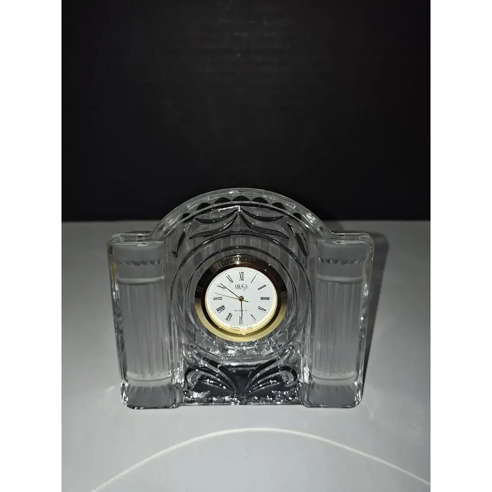 Mikasa Crystal Cotillion Frost Analog Quartz Mantle Desk Clock Home Decor